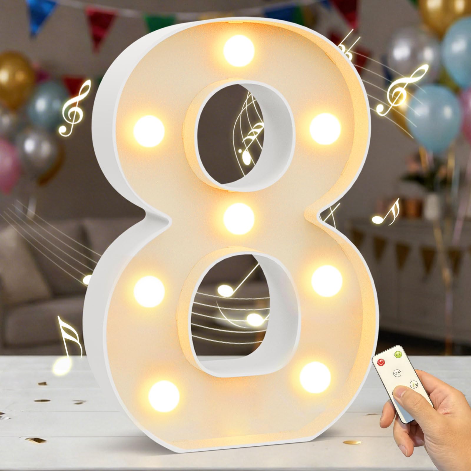 HEYCOLOR Light up Numbers with Music for Birthday Party. Remote with Two Modes. 8.86 Inch Music Marquee Number Sign for Birthday Anniversary Party Home Wall Decorations, 2AA Battery Powered Number 8