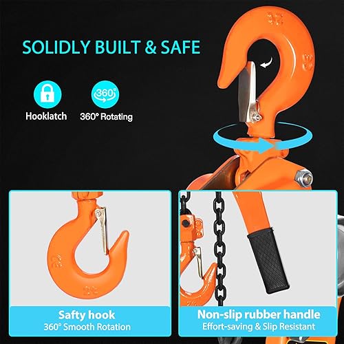 Miniatura 5 de SPECSTAR Polipasto de cadena de palanca de 34 toneladas, 1650 libras, capacidad de 10 pies con 2 ganchos resistentes, la cadena viene para almacén,