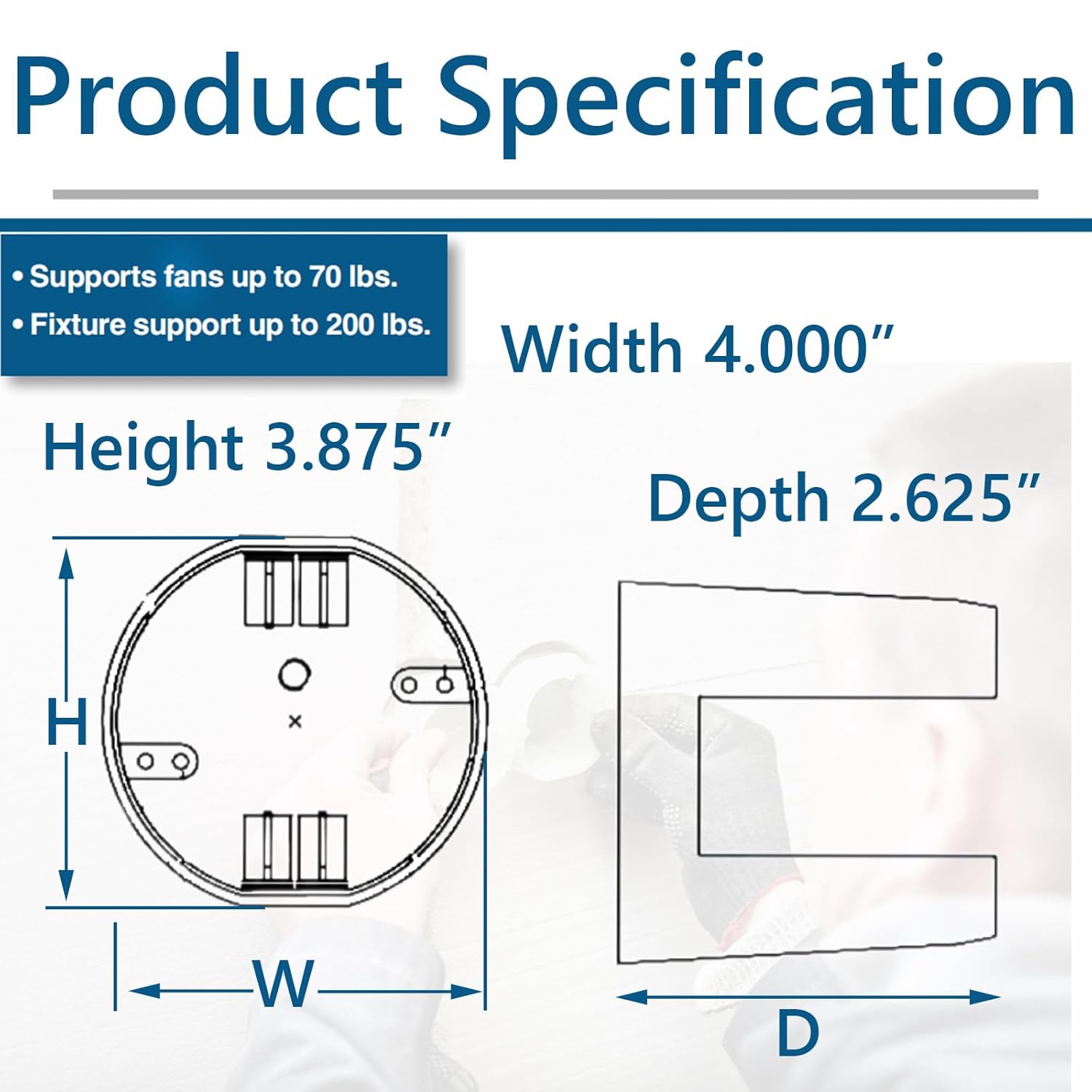 2 PCS 4" Round Ceiling Fan Box Plastic Cable Boxes 7120,12 cu-in Capacity, 2-5/8 in D