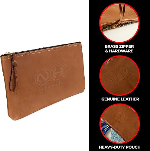 Miniatura 6 de Nut Hugger - Bolsa para herramientas, organizador multiusos de cuero, bolsa de mano para herramientas de mano, cremallera de latón resistente,