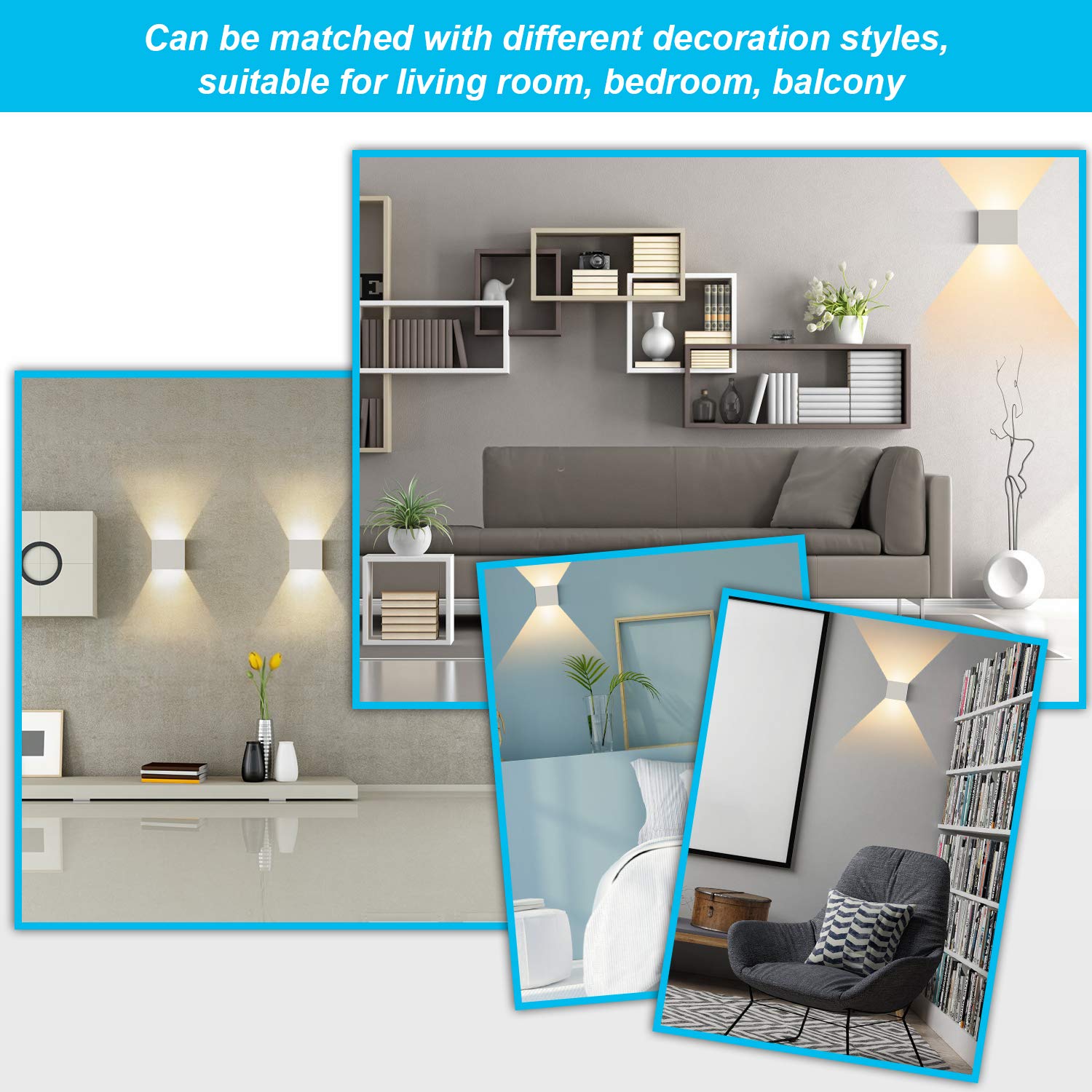 LEDMO 4 Pack Applique Murale Interieur/Exterieur 12W Appliques Murales 3000K Blanc Chaud Lampe Aplique Mural Moderne Design Etanche IP65