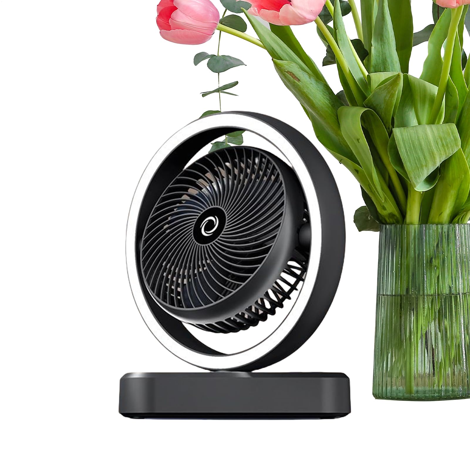 Ventilateur de bureau silencieux avec lumière réglable et oscillation à pile à 3 vitesses