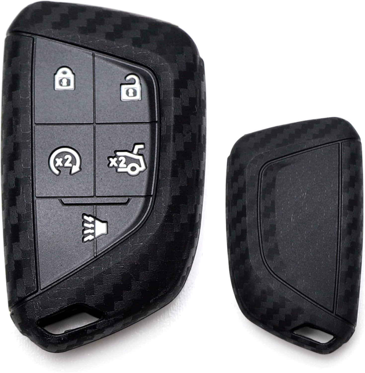 iJDMTOY Black Carbon Fiber Pattern Full Coverage Soft Silicone Key Fob Cover Compatible with 2020-up Cadillac CT5 CT6 XTS XT4 XT5 ATS Keyless Fob