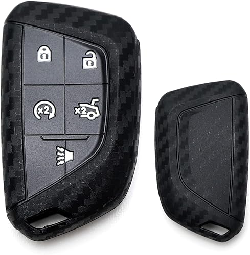 iJDMTOY Funda para llavero de silicona suave con patrón de fibra de carbono negra compatible con Cadillac CT5 CT6 XTS XT4 XT5 ATS 2020 en adelante