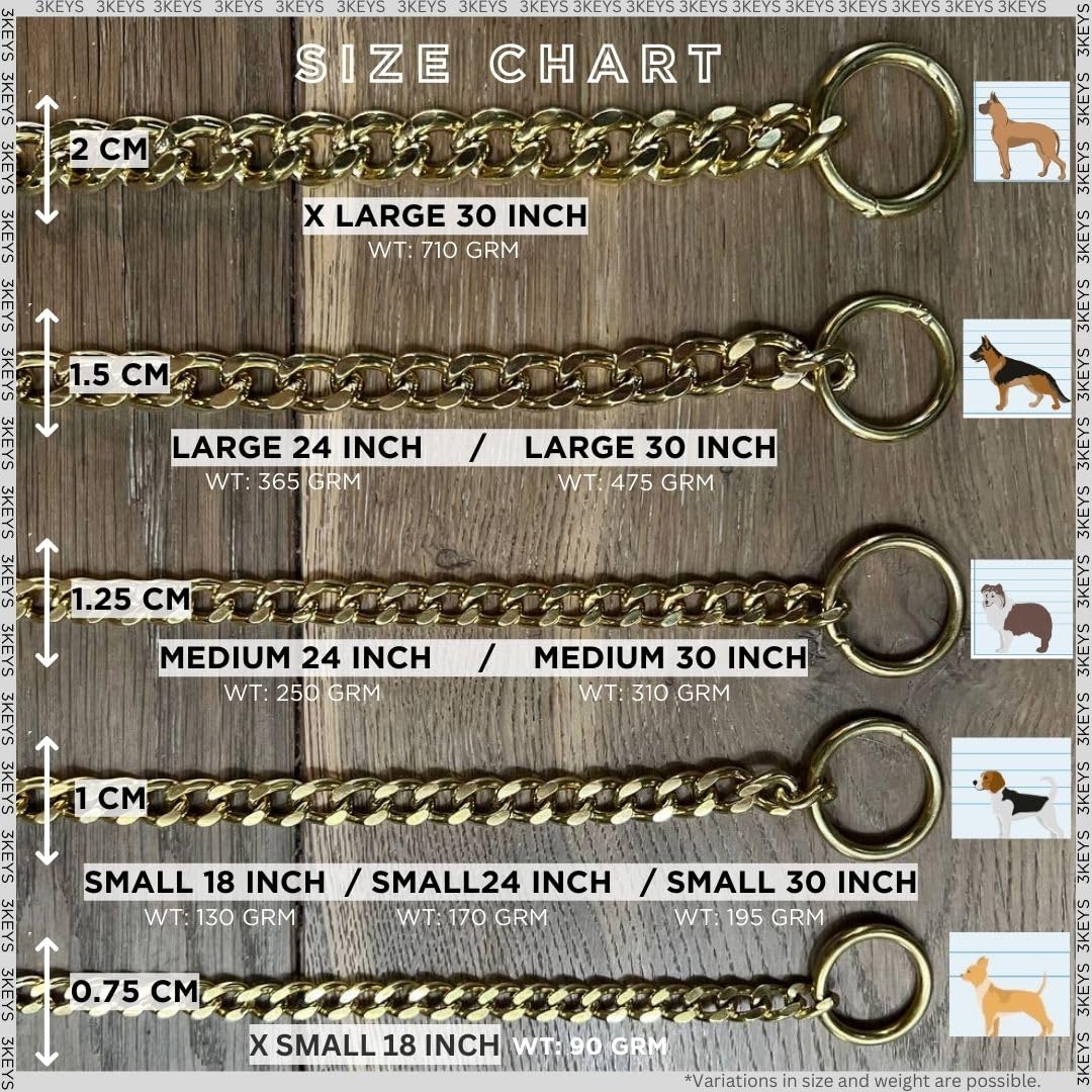 3Keys® Brass Cuban Link Dog Chain Collar – Heavy Duty Training Dog Collar, 30 Inch, 20 mm, Large 2