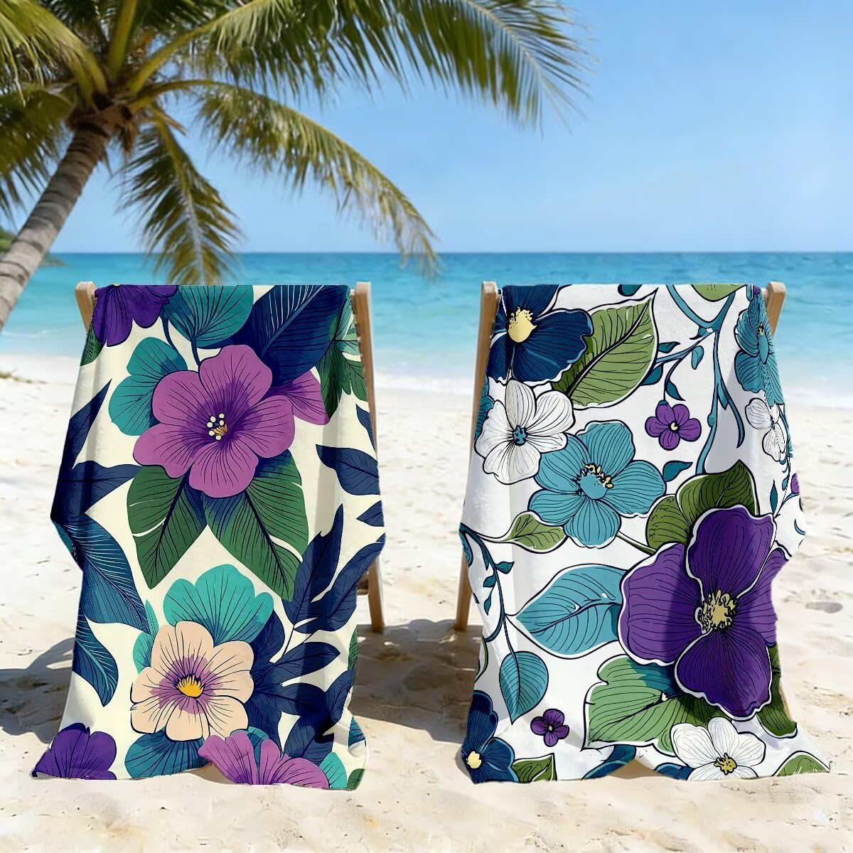 Toalla Playa 90x180 cm, Toalla Gimnasio Microfibra Secado Rapido, Juego de 2 Antiarena Toallas de Playa, Ligera Compacta Toallas Microfibra Grande para Viaje, Regalo Hombre Regalo Mujer (Flor) -4847