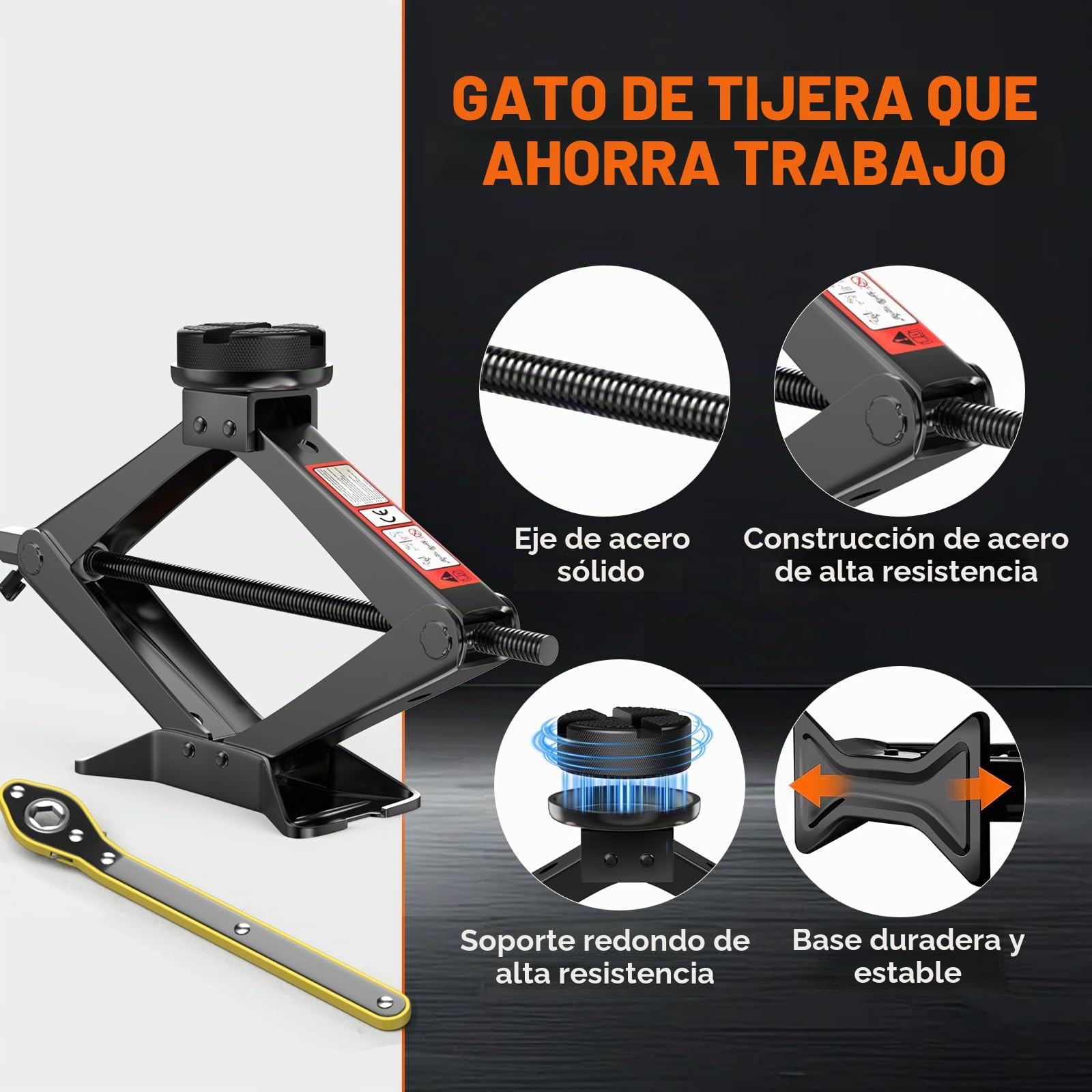 IMAYCC Universal Gato para Coche 3T/3000kg, con 2 Piezas Bloque de Goma, Evita Rayaduras en el Vehículo,Gato de Coche portátil con Llave de Tuercas de Rueda,Herramientas de emergencia para automóviles