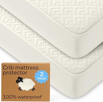 Niagara Crib 2 Pack 100% Waterproof Mattress Protector, Soft Breathable Crib Mattress Protector with Deep Pocket, Mattress Pad for Toddler and Baby 52x28, Beige - Viscose Made from Bamboo