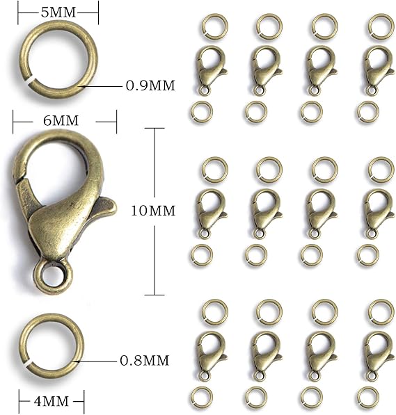 AD Beads 50 Pieces Lobster Claws Clasps Plus 100 Pieces 5mm Match Color Open Jump Rings Suitable for Necklace Bracelets Jewelry (6x10mm, Bronze)