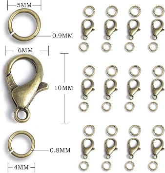 AD Beads 50 Pieces Lobster Claws Clasps Plus 100 Pieces 5mm Match Color Open Jump Rings Suitable for Necklace Bracelets Jewelry (6x10mm, Bronze)