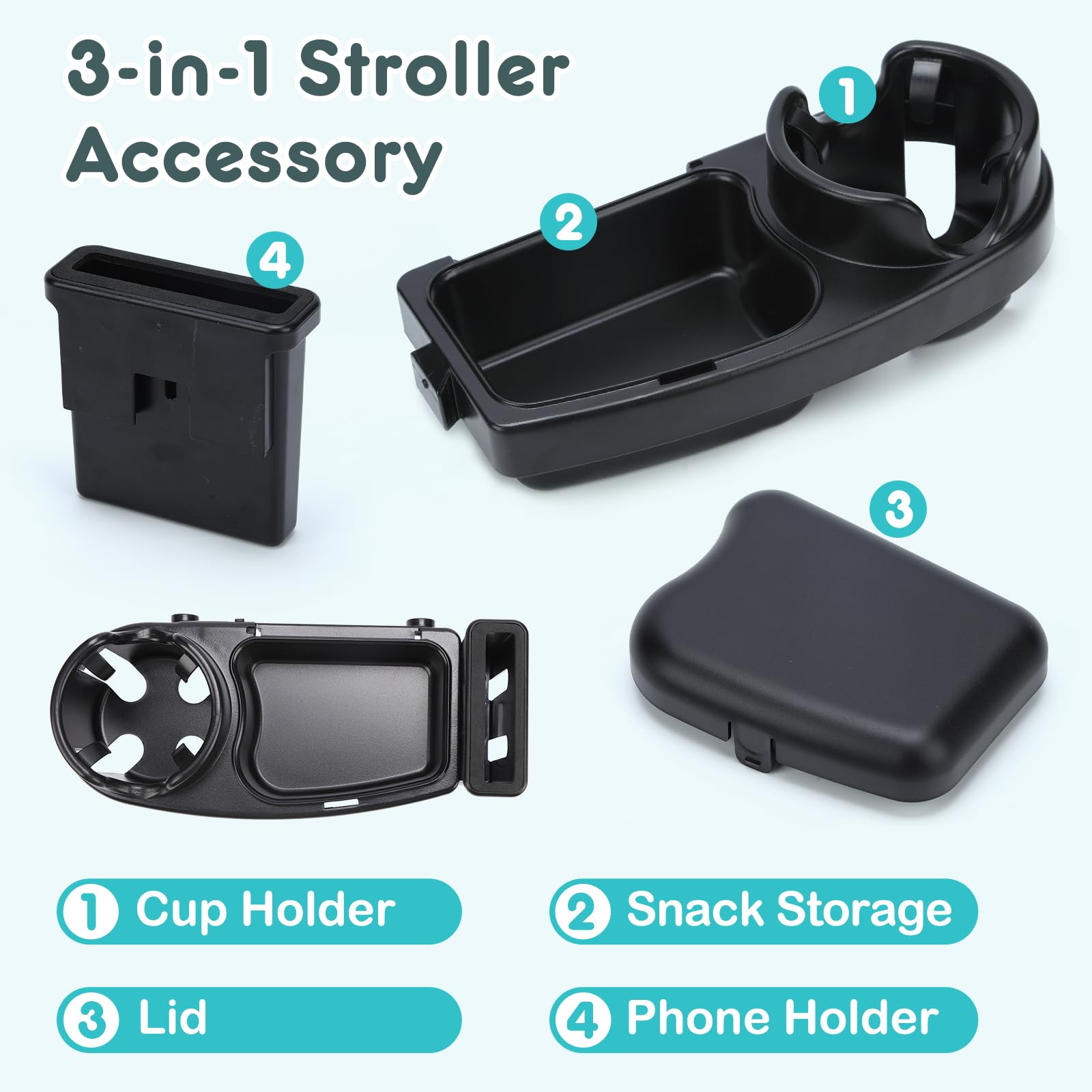 Plateau à goûter pour poussette compatible avec Joie, plateau à goûter 3 en 1 avec couvercle et porte-gobelet pour poussette, design antidérapant amovible, accessoires de poussette en ABS
