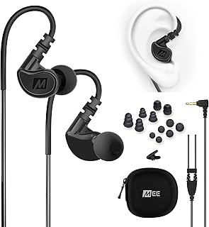 MEE audio M6 Sweatproof Sports Wired In Ear Headphones Corded Earphones Earbuds with 3.5mm Plug and Memory Wire Earhooks Black, Earphone-M6-BK-MEE, M6-BK