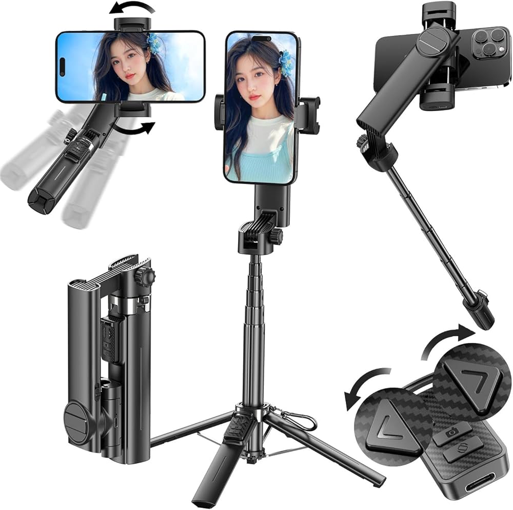 Amazon.co.jp: ARIAKE Q36 手ブレ防止自撮り棒 ジンバル三脚スリー