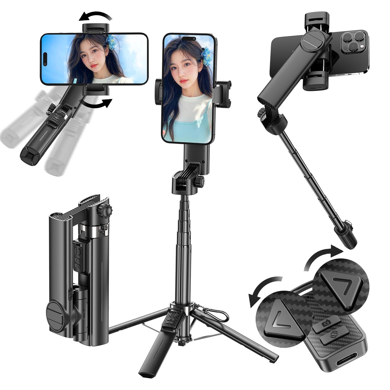 Amazon.co.jp: ARIAKE Q36 手ブレ防止自撮り棒 ジンバル三脚スリー