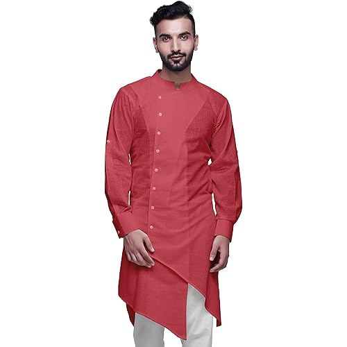 Atasi Mandarin Collar Mens Kurta Shirt Solid Cotton Flex Long Kurta for Boys