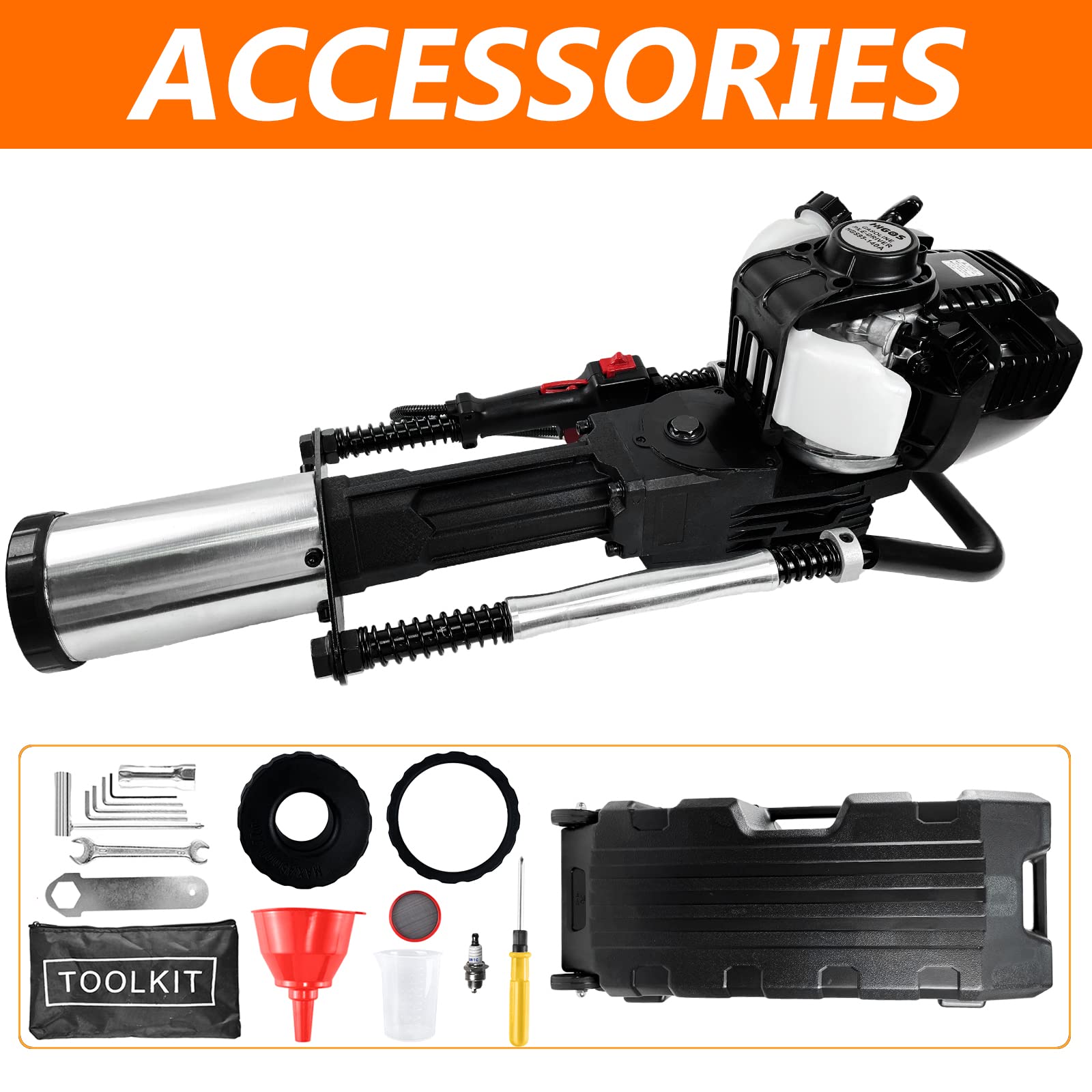 37.7CC Gas Powered 4-Stroke T-Post Driver – 8700W Air-Cooled Single Cylinder, 0.87kW, Includes 2 Driving Heads & Accessory Kit