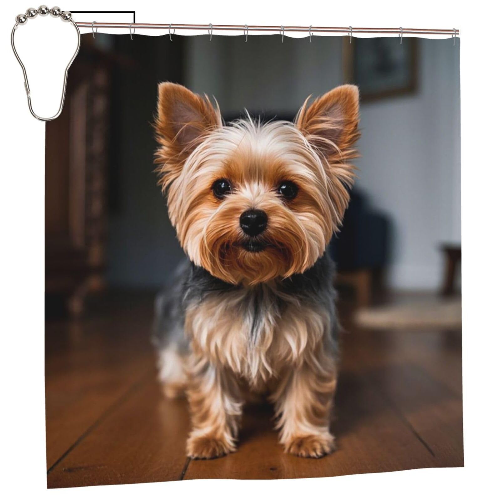 FodPand Cute Pet Yorkie Shower Curtain 70"x70" Waterproof Long Bathroom Curtain Heavy Duty Thick Cloth Bath Curtain Set with Hooks, Modern Abstract Art Pattern Bathroom Shower Curtains