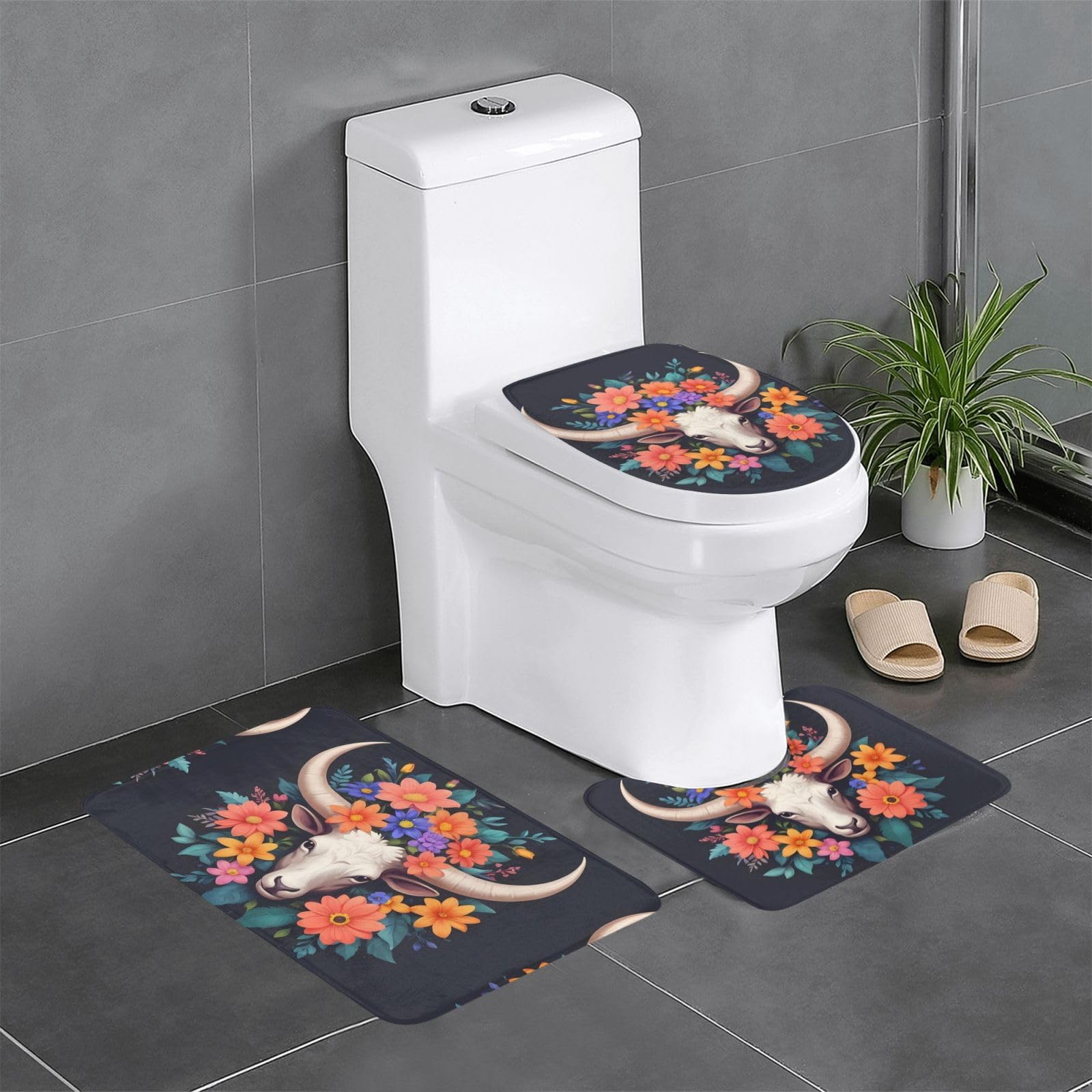 Tapis de salle de bain YYHWHJDE tapis facile à nettoyer et contour toilettes à fleurs
