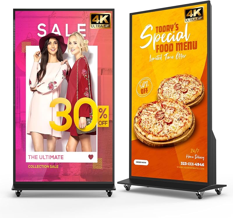 75 Inch Full Screen Indoor Floor Stand Digital Signage Kiosks Android 11 System 2GB+32GB LCD Poster Display With WiFi/HDMI/USB Input Auto Media Player, 4K UHD&CMS Remote Management for Retail Business