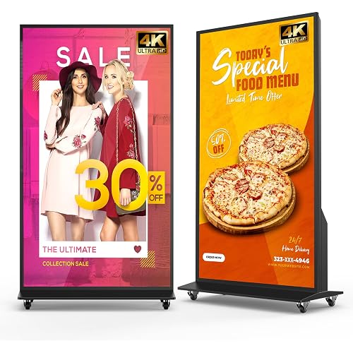 75 Inch Full Screen Indoor Floor Stand Digital Signage Kiosks Android 11 System 2GB+32GB LCD Poster Display With WiFi/HDMI/USB Input Auto Media Player, 4K UHD&CMS Remote Management for Retail Business