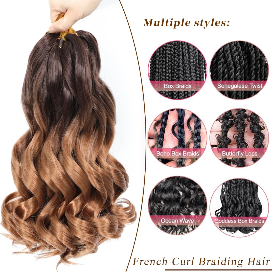 FALEMEI French Curl Braiding Hair 12 Inch 8 Packs Curly Braiding Hair Pre Stretched French Curls Braiding Extension Curl Crochet Braids Spiral Extensions (OT4/30# - Image 2