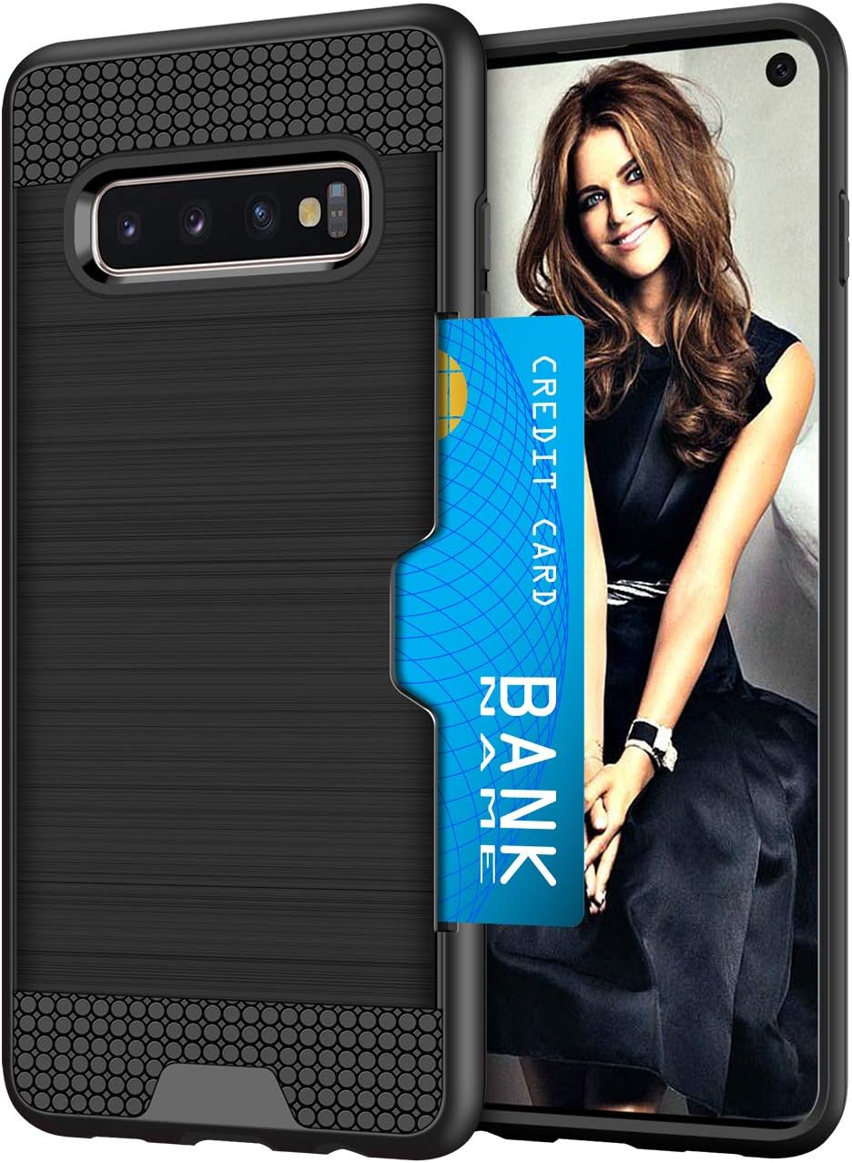 Vunake Case for Galaxy S10 Case Dual Layer Brushed Armor Galaxy S10 Wallet Case Shockproof Rugged Protective Hard Bumper Back Cover with Hidden Card Slot Holder for Samsung Galaxy S10, Black