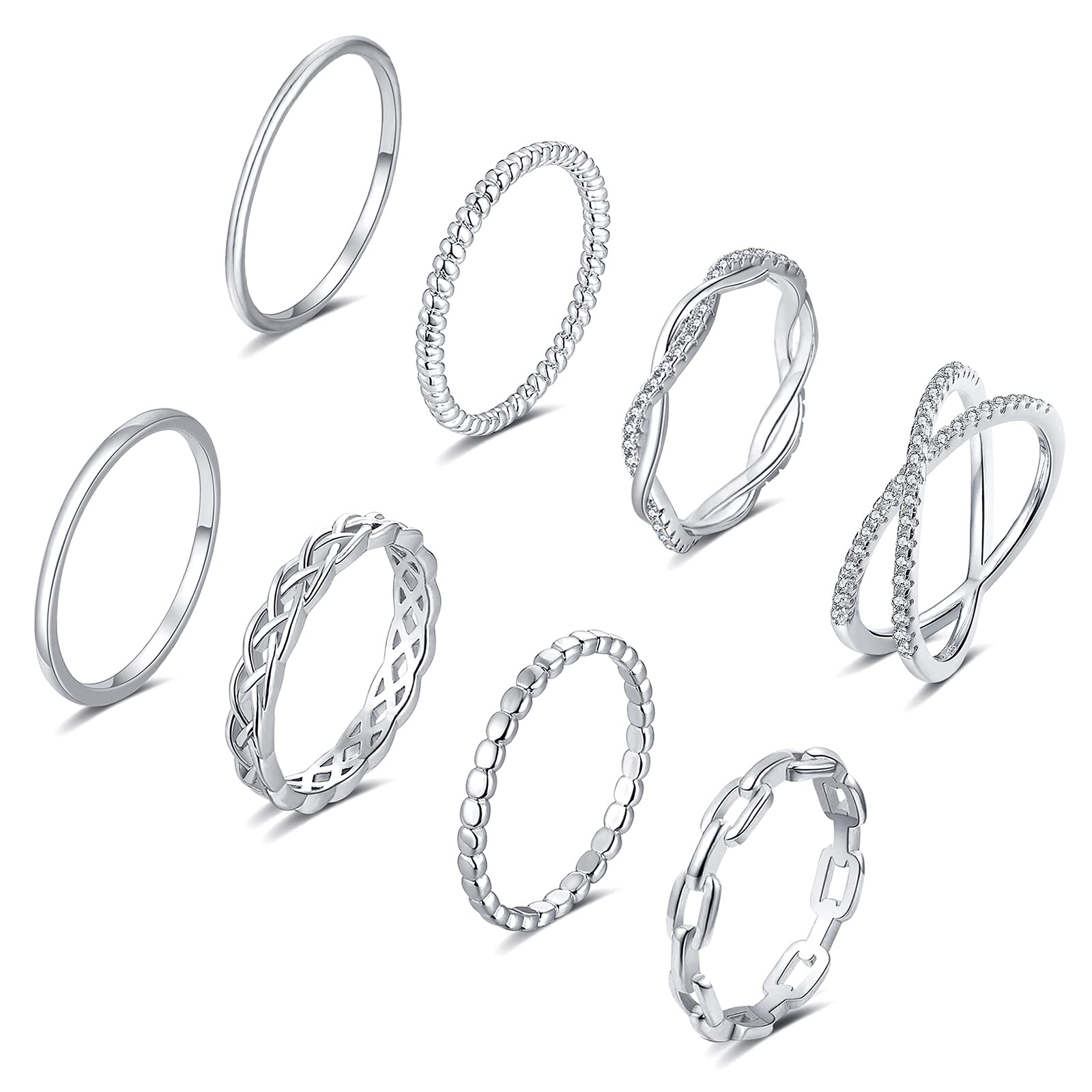 TOBENY8PCS 14K Plated Gold Rings for Women Stackable Knuckle Rings Gold Silver Size 4 to Size 12 Rings 1.5mm- 3.8mm Midi Stacking Eternity Wedding Rings