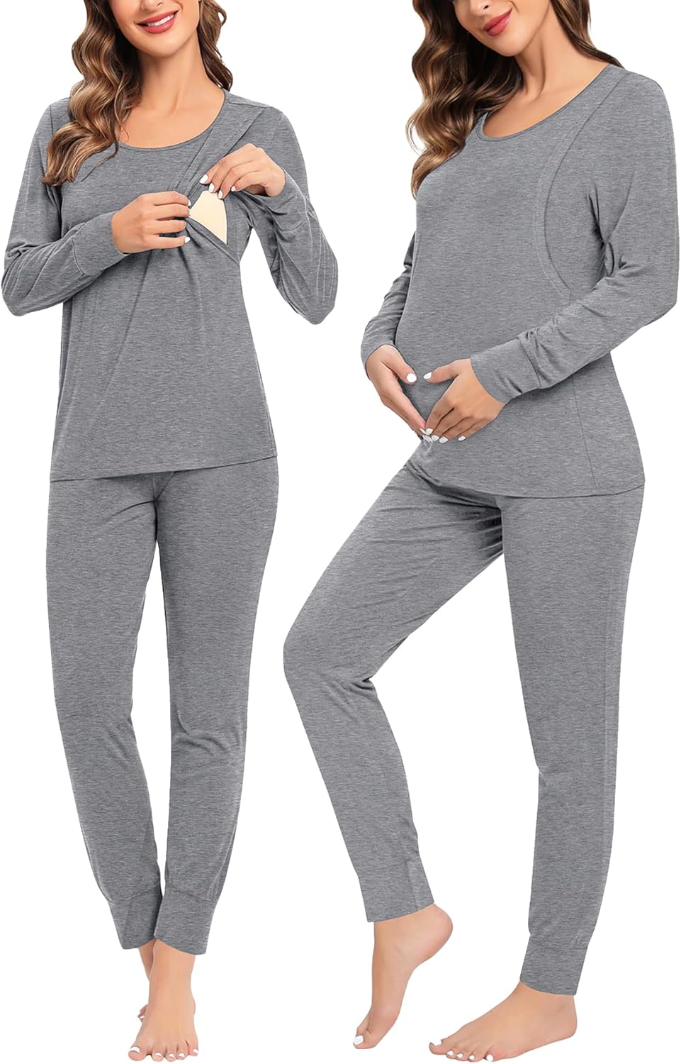 SWOMOG Women Maternity & Nursing Thermal Underwear Set Postpartum Pajamas Breastfeeding Long Sleeve Base Layer Pregnant Pjs