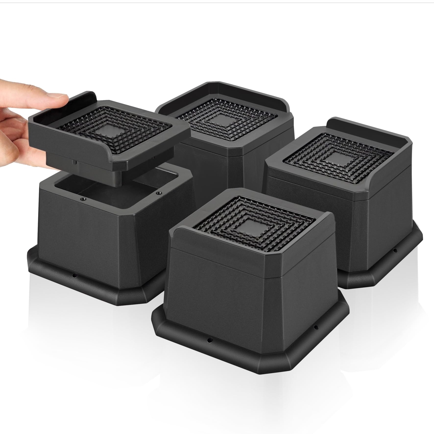 Mixdora 4 Pack Bed Risers 2,3 Inch Stackable Furniture Risers With L-Shape Top Adjustable Sofa Raisers For Couches Table Chair Black (, 2,3 Inch)