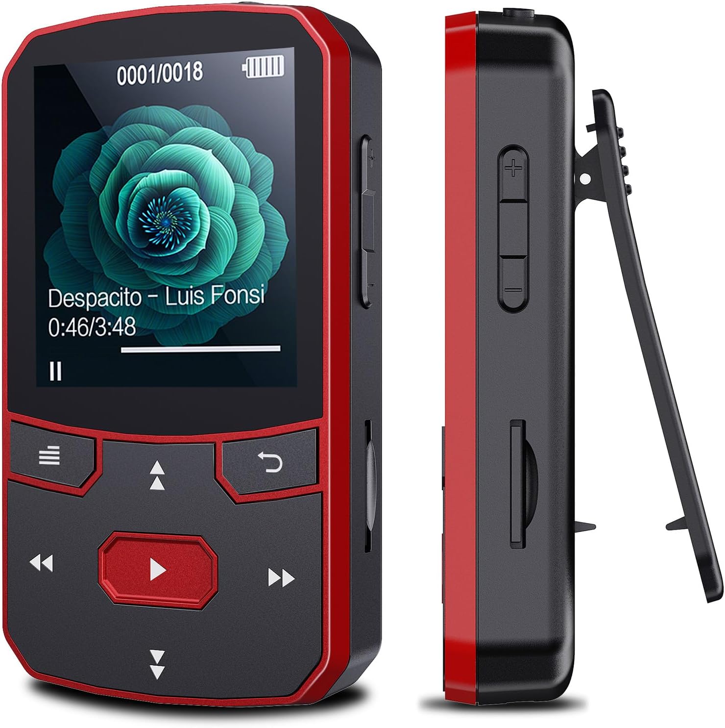 RUIZU 64GB Clip MP3 Player with Bluetooth 5.3, Portable Audio Music Player for Sports Running, HiFi Lossless Sound MP3 Player with FM Radio, E-Book, Voice Recording, Red