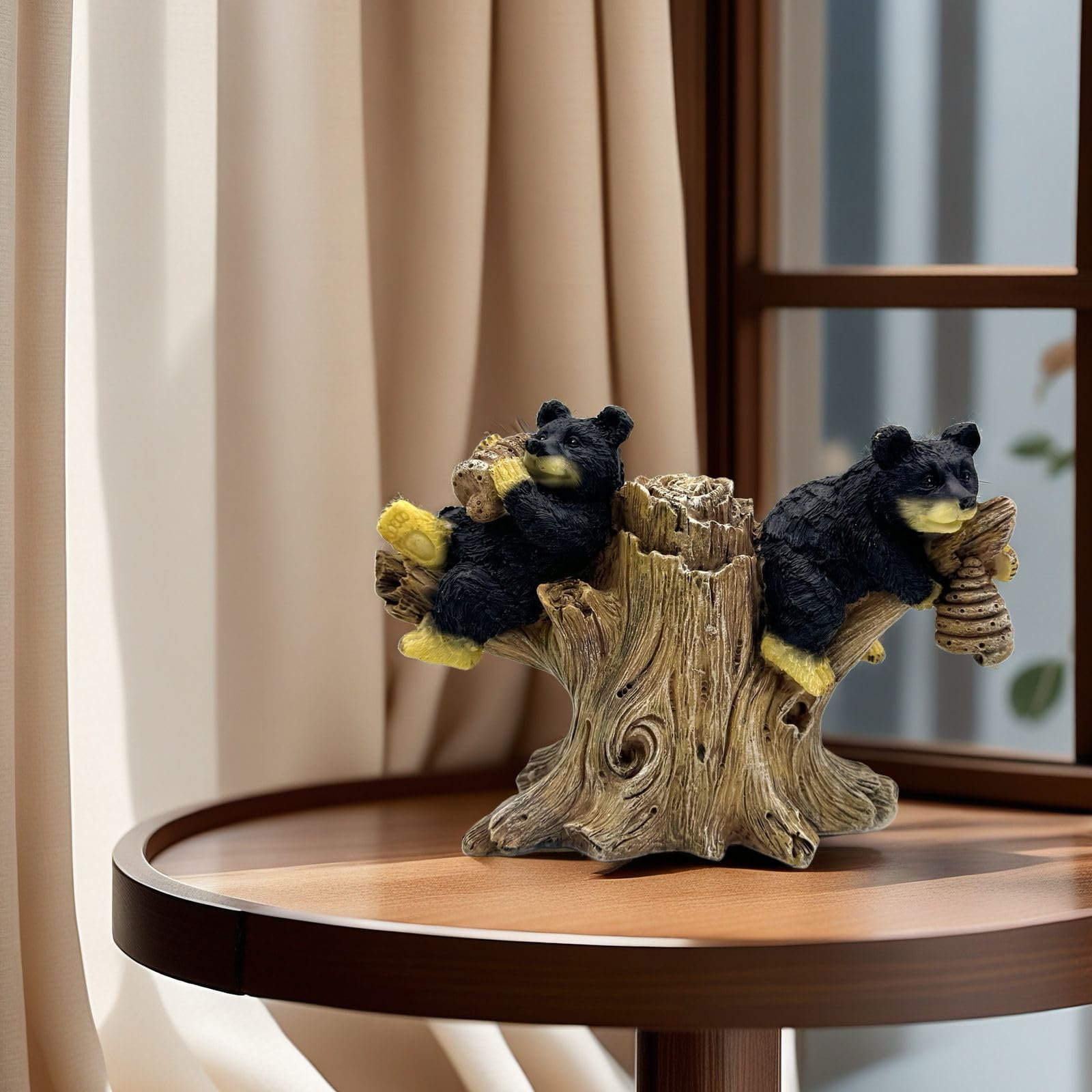 2 statue di orsi neri su ramo statuetta scultura in resina regali da collezione per gli amanti dell'orso decorazione per la casa ufficio accessori da scrivania decorazione da giardino figurine