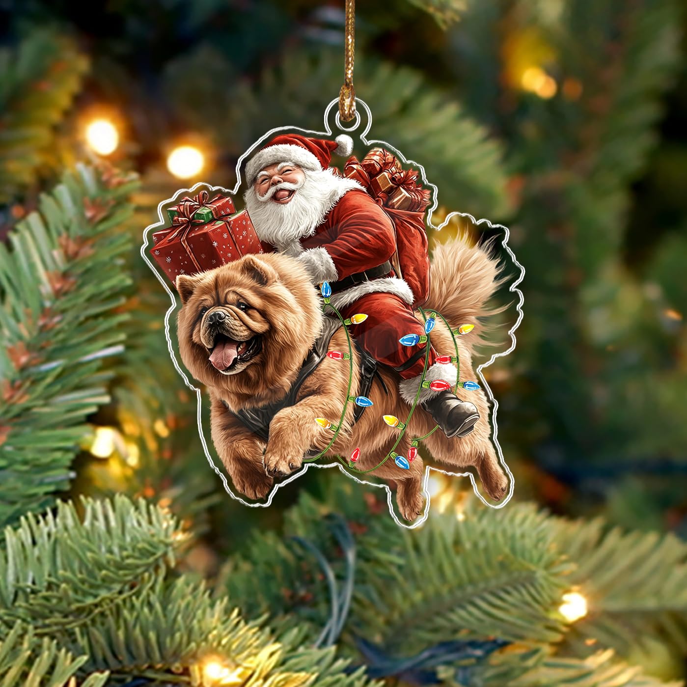 BEETHIS Funny Chow Chow Santa Christmas Ornament 2025 – 2D Flat Acrylic Santa and Dog Car Hanging Ornament Decoration – Hilarious for Dog Lovers – Unique Chow Chow Xmas Decor 3.5'' — image 1