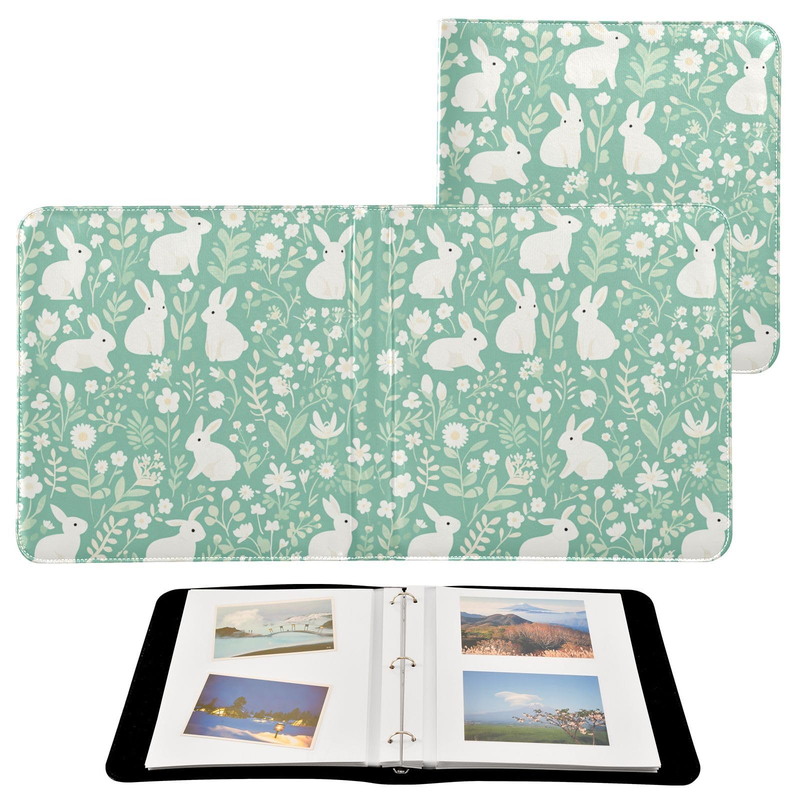 Kigai Bunny Photo Album Self Adhesive Scrapbook Album Leather Cover DIY Picture Scrap Book with 20 Adhesive Sheets, 11.8x24x0.8 inch