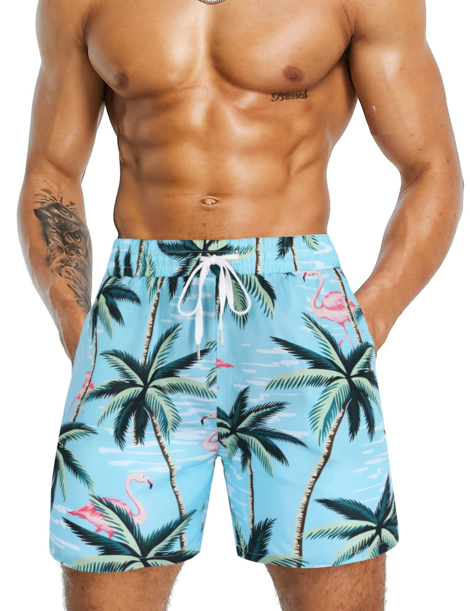 Daupanzees Mens Swim Trunks Quick Dry Swimming Shorts Flamingo