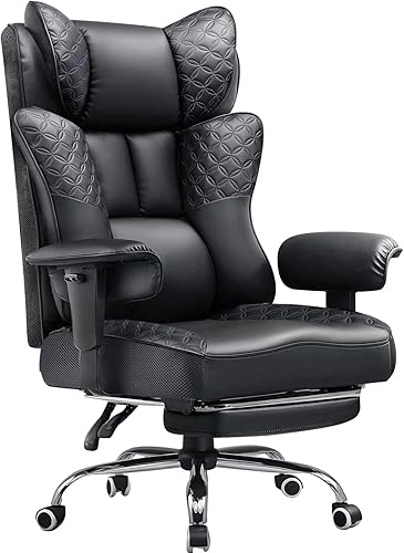 GTPLAYER Big and Tall Office Chair Wide Ergonomic Gaming Chair with Deluxe Embossing Designed Leather with Foot Rest,150°Reclining Adjustable Soft Armrests Pocket Spring Back Support and Pillow