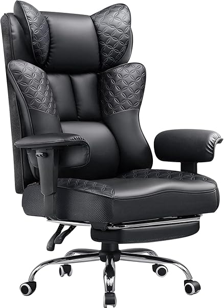 GTPLAYER Big and Tall Office Chair 400LBS Wide Ergonomic Gaming Chair with Deluxe Embossing Designed Leather with Foot Rest,150°Reclining Adjustable Soft Armrests Pocket Spring Back Support and Pillow
