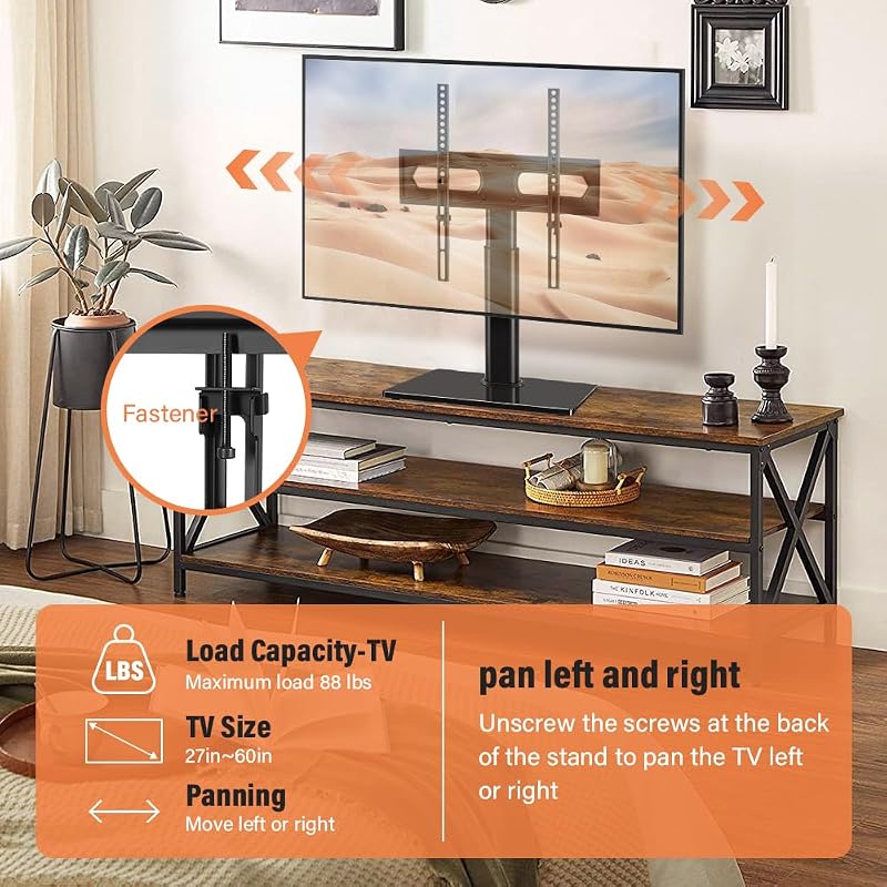 KKTONER Stand TV universal de podea pentru ecrane de 27-65 inch, din sticlă securizată, cu organizator de cabluri, înălțime reglabilă și pivotant, până la 40 kg