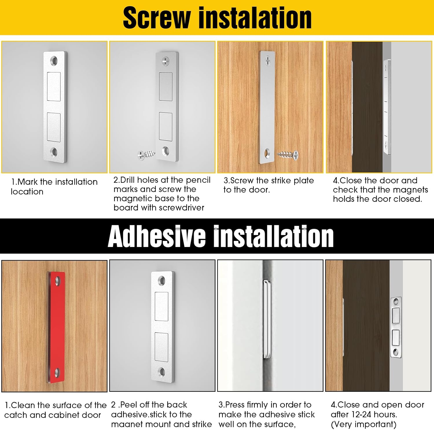 Magnetic Cabinet Door Catch, Strong Door Magnets and Adhesive Magnet Kitchen Drawer Latch Locks for Cabinet Closure (Silver 4PCS)