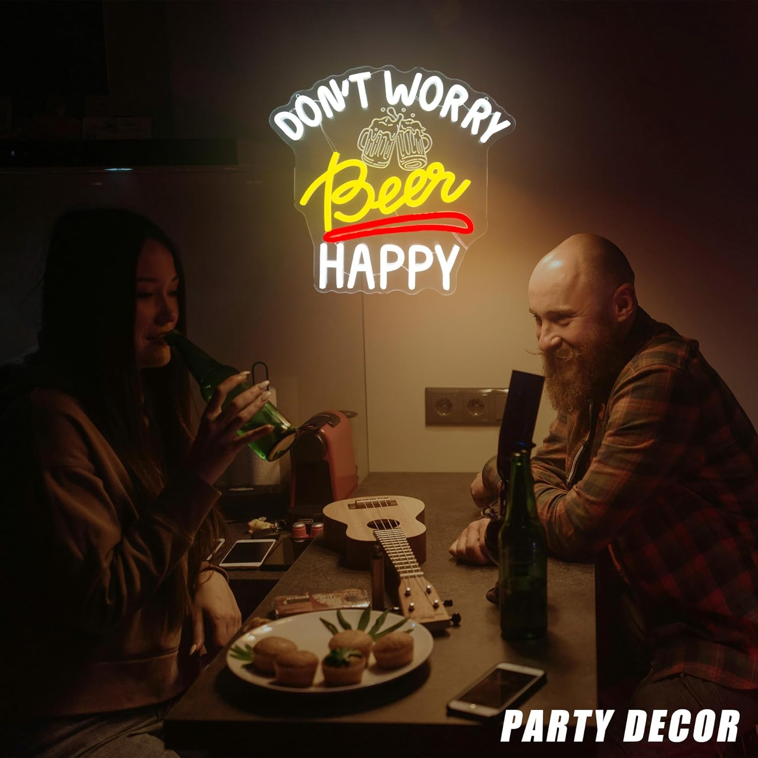 Don’t Worry Beer Happy Neon Sign for Wall Décor Beer Led Sign for Bar Man Cave Beer Neon Light for Party Restaurant Gift for Men (12.7 * 11.8) - Image 6