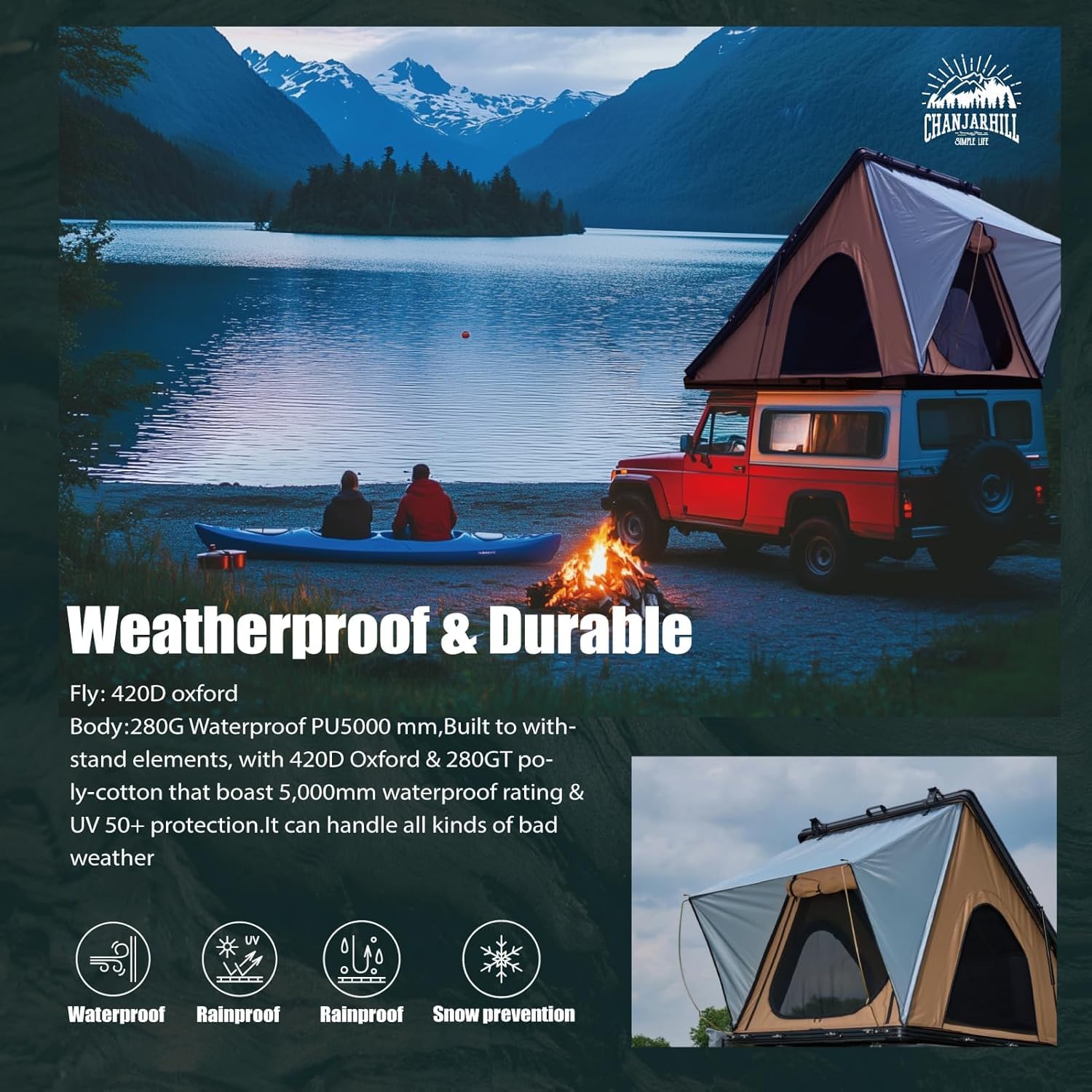 Tente de toit rigide confortable - Accessoire de camping pour van, SUV, camion - tente de toit