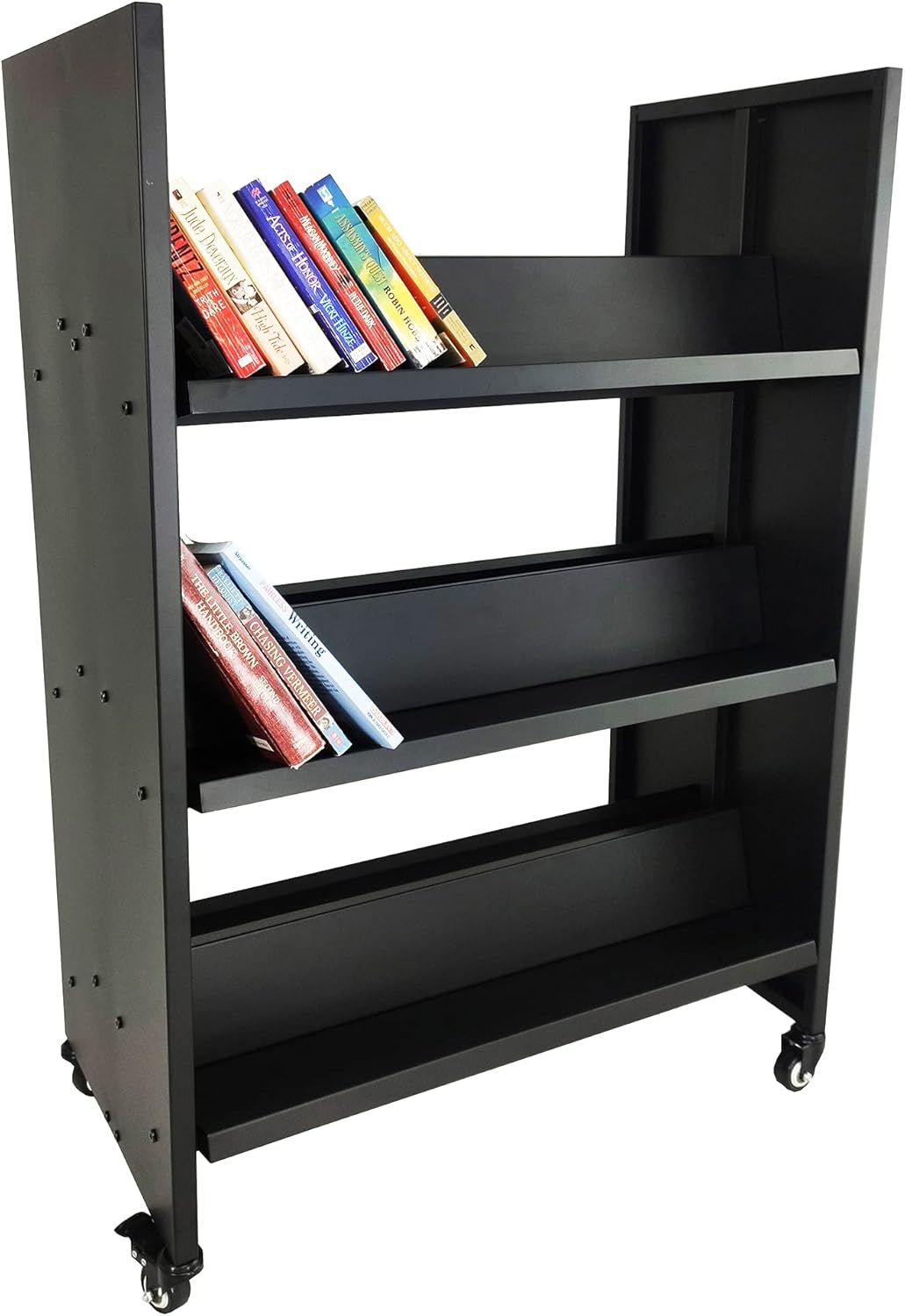 FixtureDisplays Doublesided Metal Book Cart Library Cart 200 lbs Capacity 30 W X 15.4 D X 44 H 12079