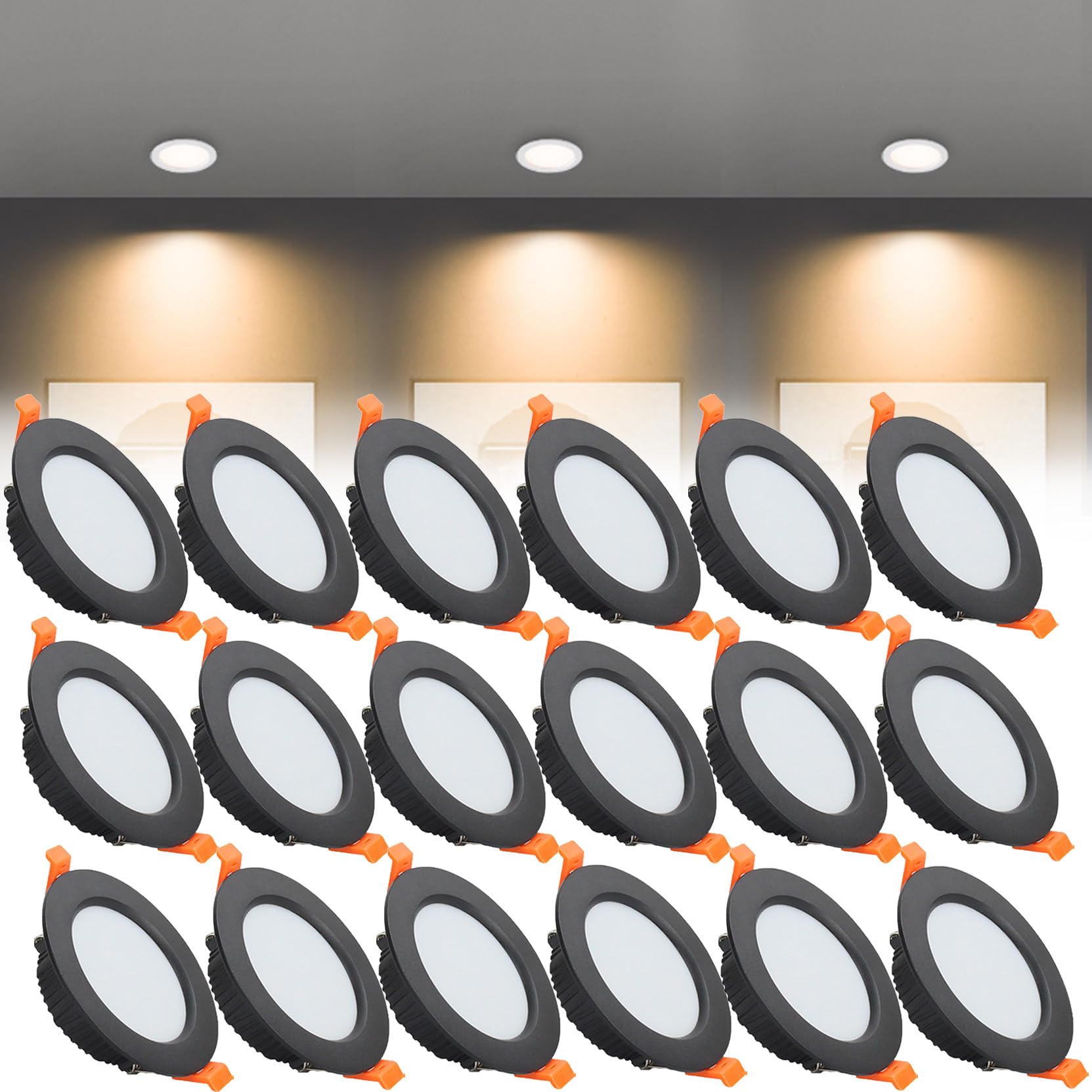 Syibelters 9W LED Recessed Ceiling Lights 118mm Warm White 3000K 9W 240LM, Cut Φ90-100mm, AC110-240V Ultra Slim Downlights, LED Panel Light for Living Room Hallway, 18 Pack