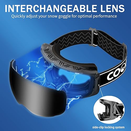 Miniatura 2 de COOLOO Gafas de nieve y esquí, gafas de snowboard para hombres, mujeres y jóvenes, OTG, lente magnética sin marco, antivaho 100% protección UV