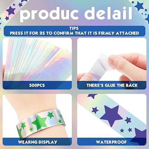 Miniatura 5 de Glenmal 500 pulseras para eventos, pulseras de estrellas de neón a granel para eventos, de plástico, impermeables, de carnaval, pulseras adhesivas