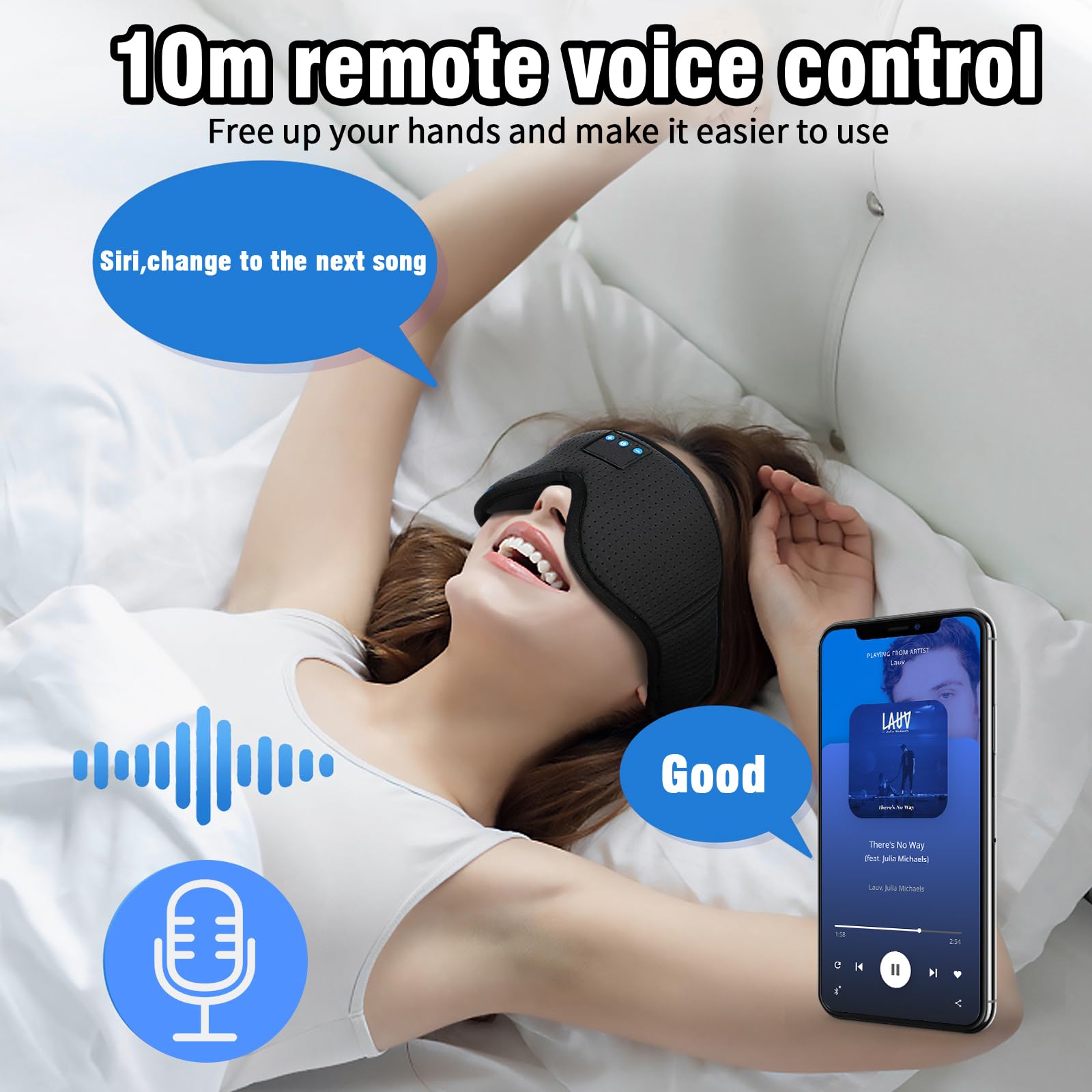 Maschera per dormire con cuffie Bluetooth 5.0, Cuffie per dormire con musica senza fili 3D mascherina occhi per dormire per chi dorme di lato/sulla schiena, sonnecchiare, meditazione