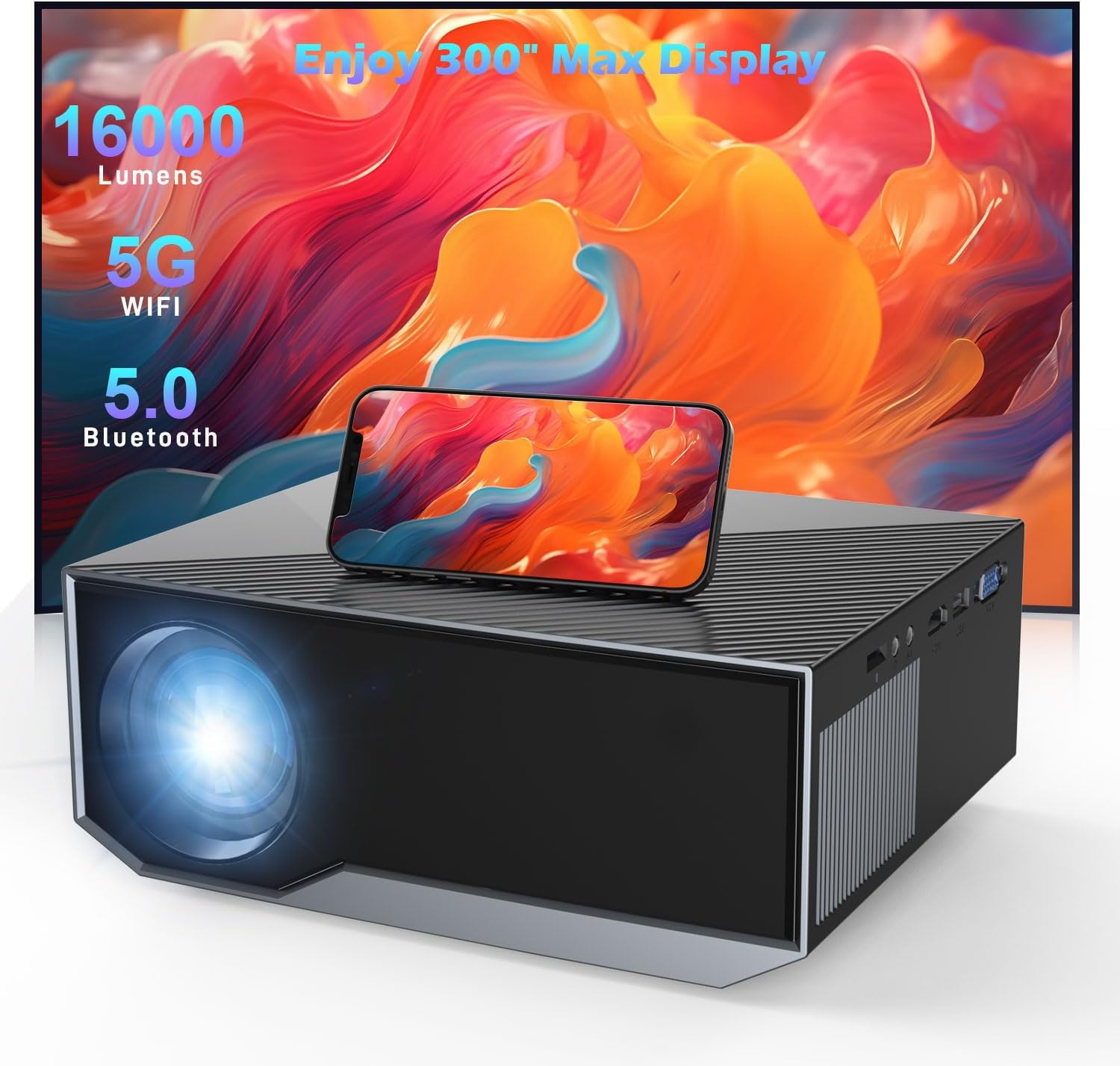 ZDK Projector with Wifi and Bluetooth, 15000lux 500ANSI