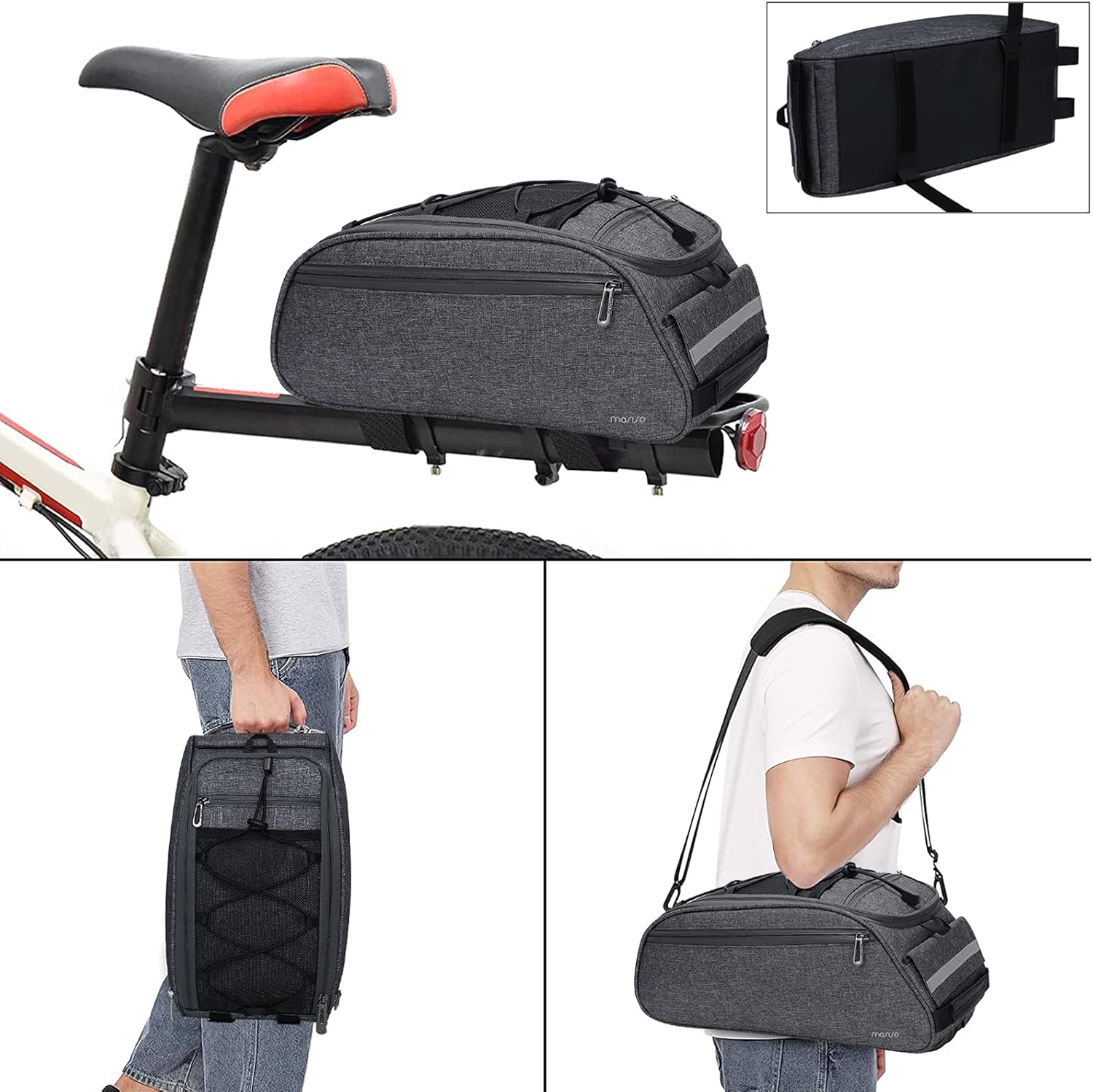 MOSISO Bike Rack Bag, Waterproof Bicycle Trunk Pannier Rear Seat Pouch Cycling Bike Carrier Backseat Storage Luggage Saddle Shoulder Bag