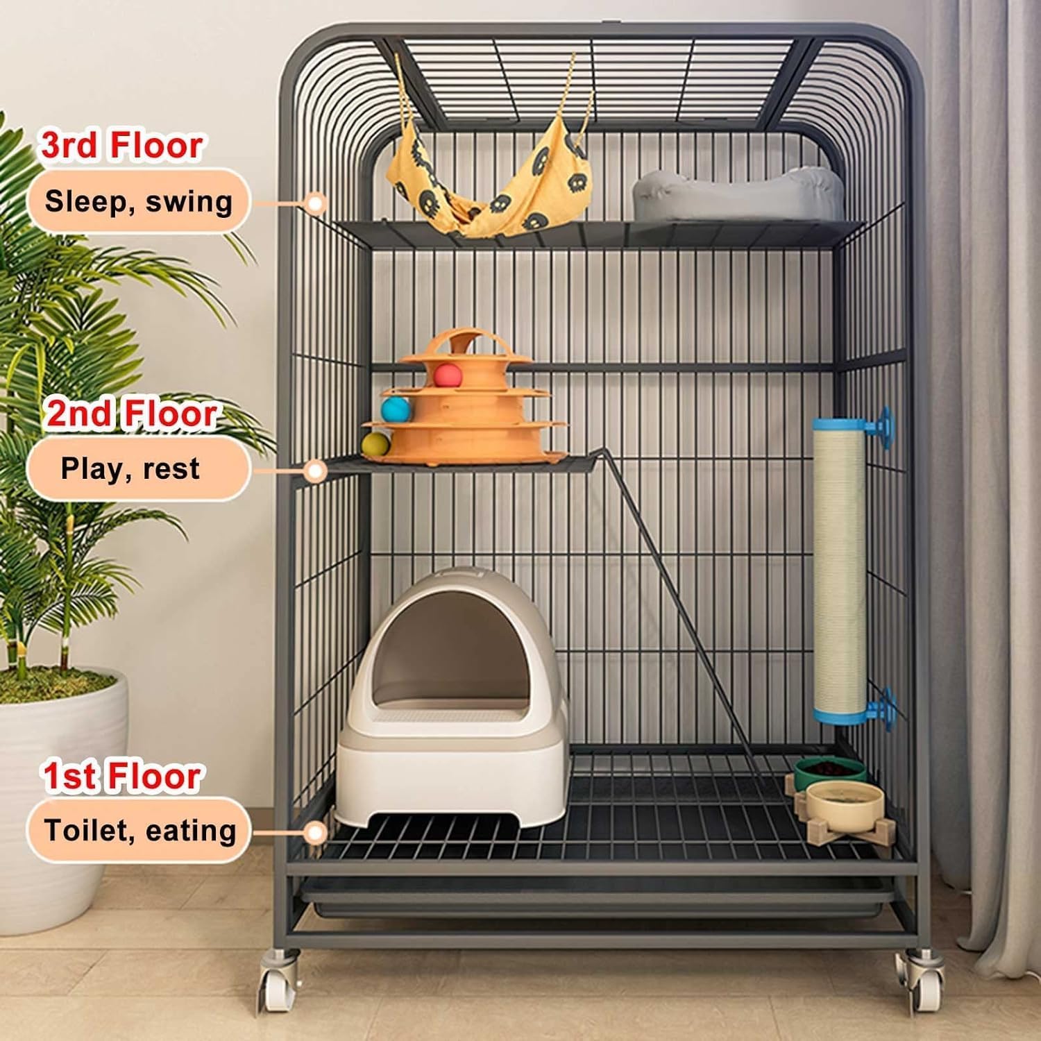 MekUk ハウス 猫ケージ 屋外猫小屋 猫クレートケージ ベビーサークル 車輪付き猫囲い 金属子猫ケージ - 小動物、子猫用(70