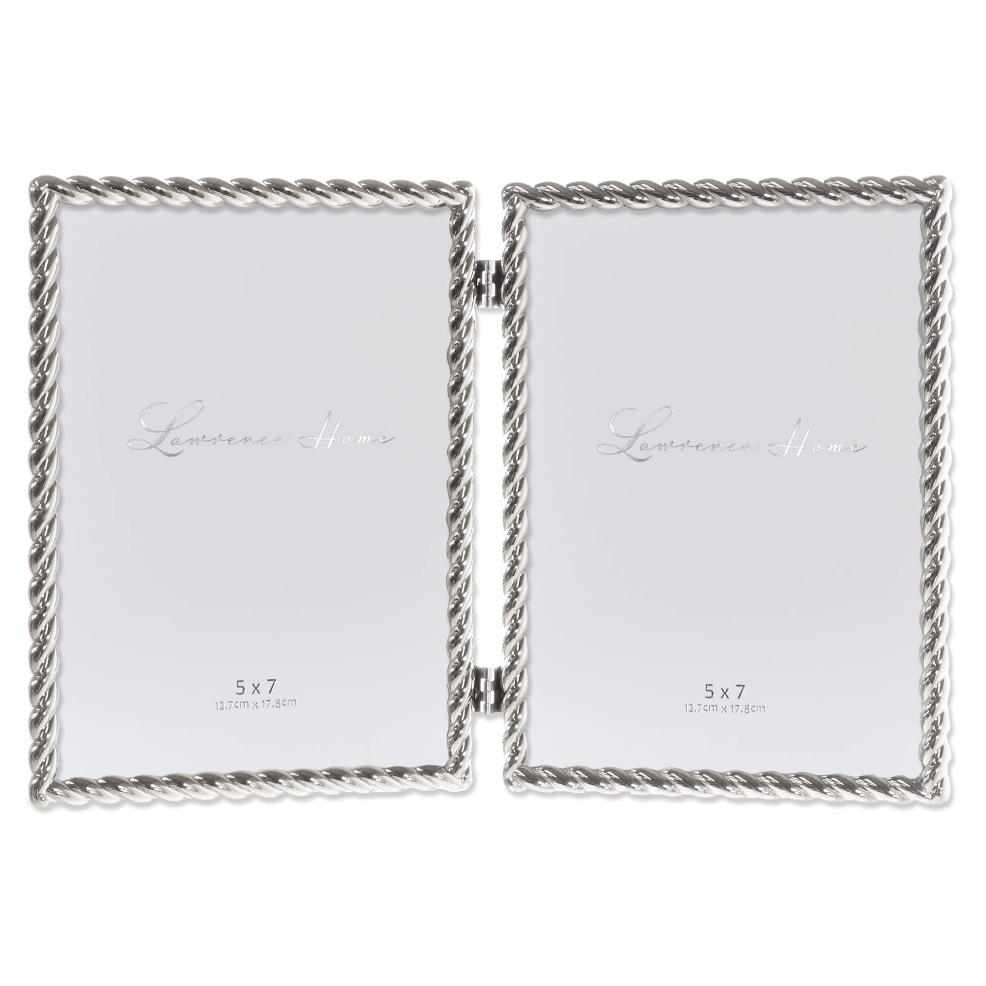 5x7 Hinged Double Cast Metal Picture Frames, Silver Rope Design