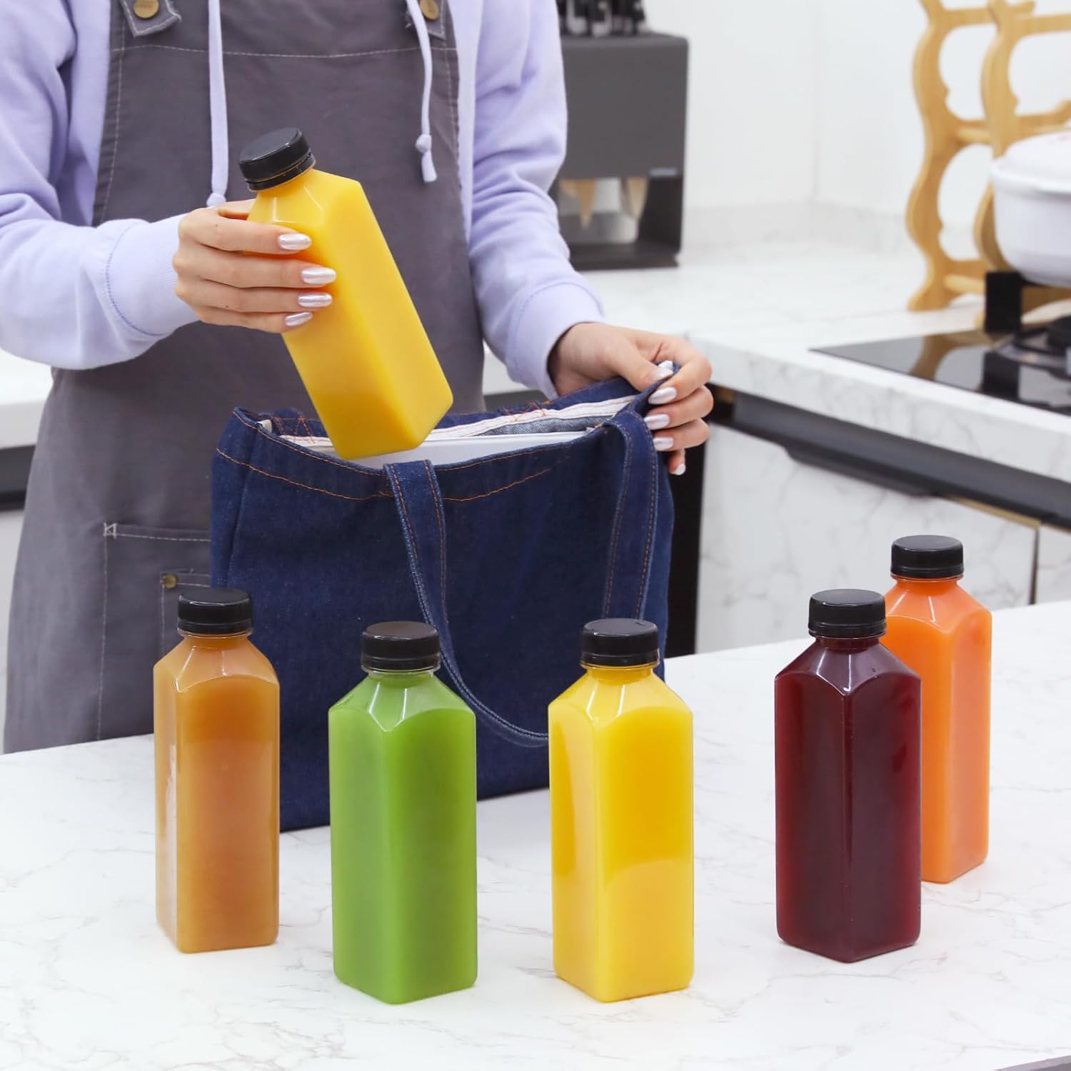 The Buyer Choice 42pcs 16oz Plastic Juice Bottles with Caps, Reusable Clear Bulk juicing bottles for juicing, clear with caps for smoothies, Disposable Empty bottles for drinks